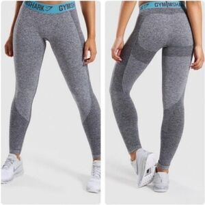 GYMSHARK Grey Flex Leggings w/ Blue Waistband Size XS